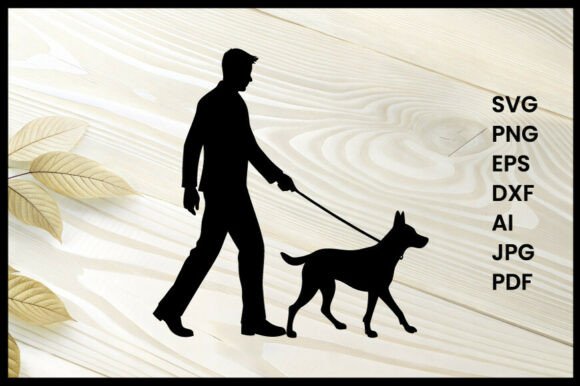 Download Dog Walking with Owner Silhouette Vector - Owner Collection